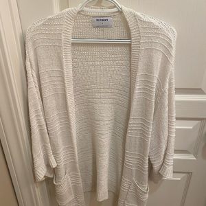 White knit short sleeve cardigan